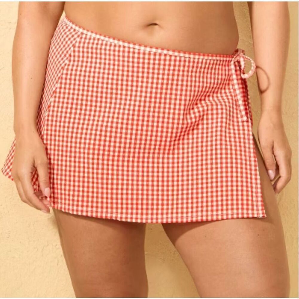 🌸 Shade and Shore Red and White Gingham Swim Skirt Size Small New